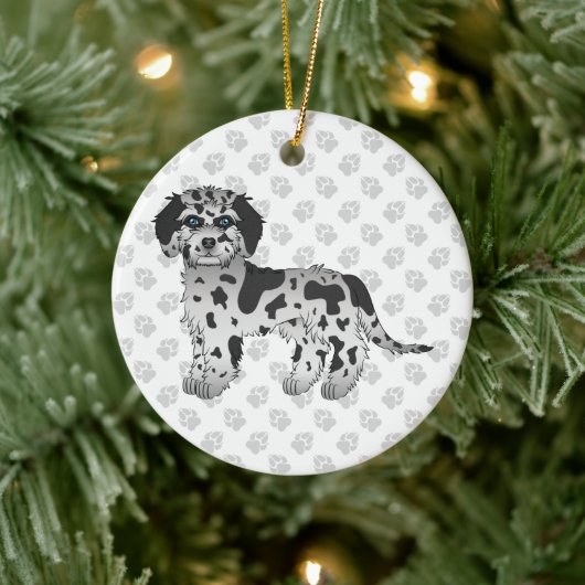Blue Merle Mini Goldendole Cartoon Dog & Text Keramisch Ornament (Boom)