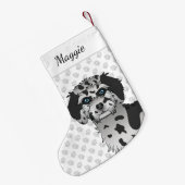 Blue Merle Mini Goldendole Dog Head & Name Kleine Kerstsok (Achterkant (Hangend))