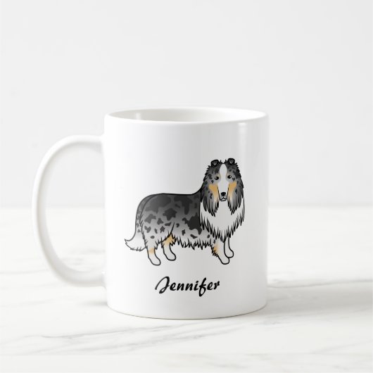 Blue Merle Rough Collie Cute Cartoon Dog & Name Koffiemok (Links)