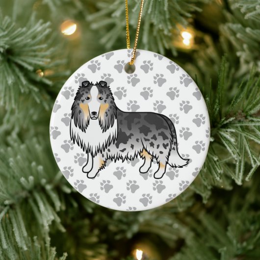 Blue Merle Rough Collie Cute Cartoon Dog & Paws Keramisch Ornament (Boom)