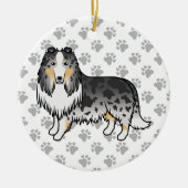 Blue Merle Rough Collie Cute Cartoon Dog & Paws Keramisch Ornament (Voorkant)