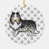 Blue Merle Rough Collie Cute Cartoon Dog & Paws Keramisch Ornament (Achterkant)