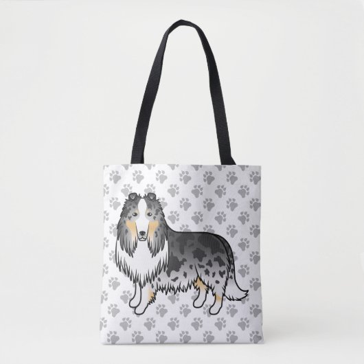 Blue Merle Rough Collie Cute Cartoon Dog & Paws Tote Bag (Voorkant)