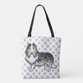 Blue Merle Rough Collie Cute Cartoon Dog & Paws Tote Bag (Achterkant)
