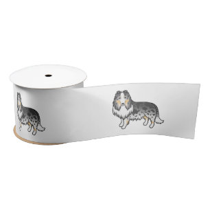 Blue Merle Rough Collie Cute Cartoon Dog Satijnen Lint