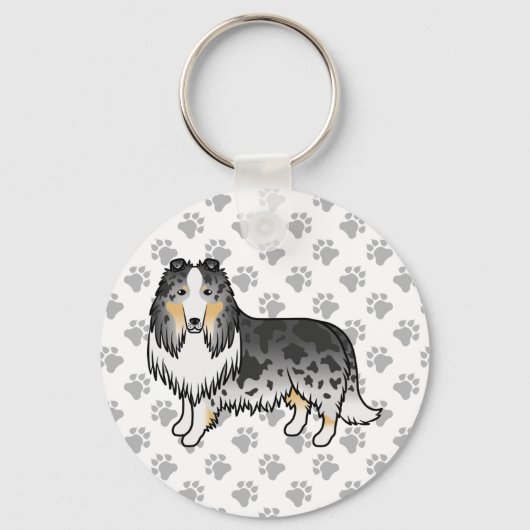 Blue Merle Rough Collie Cute Cartoon Dog Sleutelhanger (Voorkant)