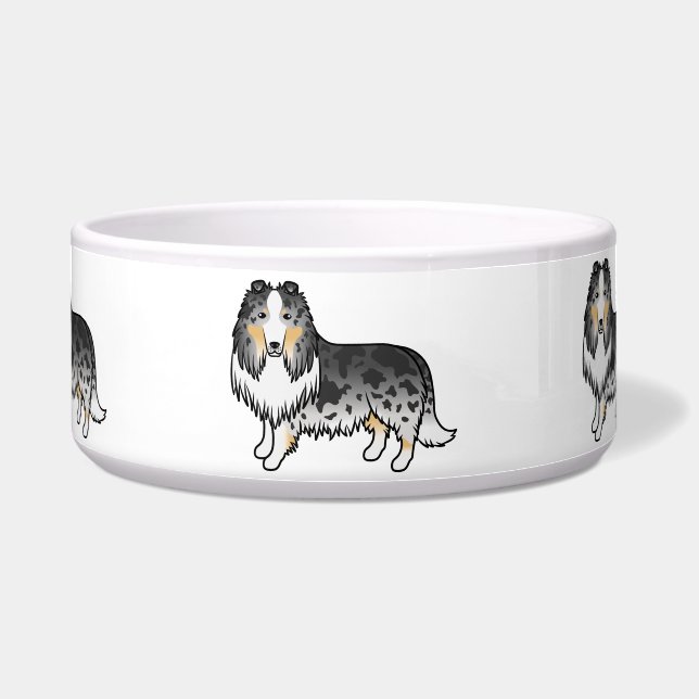 Blue Merle Rough Collie Cute Cartoon Dog Voerbakje (Voorkant)