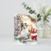 Blue Merle Rough Collie & Kat, Magic Kerstmis - Briefkaart (Staand voorkant)