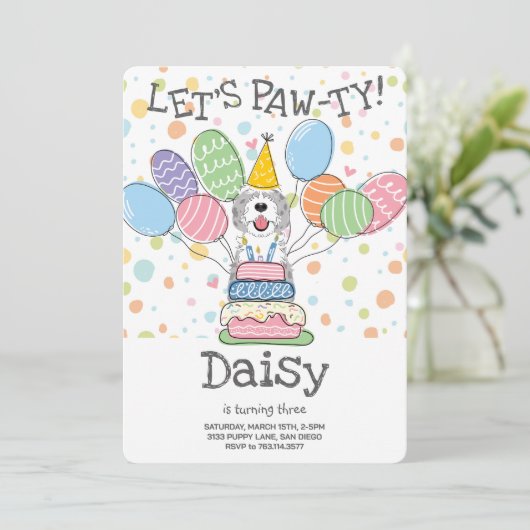 Blue & Merle Sheepadoodle Hond Verjaardagsfeest Kaart (Staand voorkant)