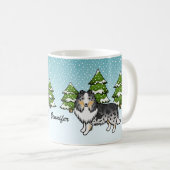 Blue Merle Sheltie Cartoon Dog in Winter & Name Koffiemok (Voorkant rechts)