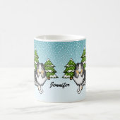 Blue Merle Sheltie Cartoon Dog in Winter & Name Koffiemok (Center)