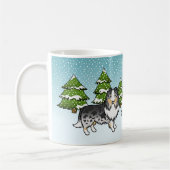 Blue Merle Sheltie Cartoon Dog in Winter & Name Koffiemok (Links)