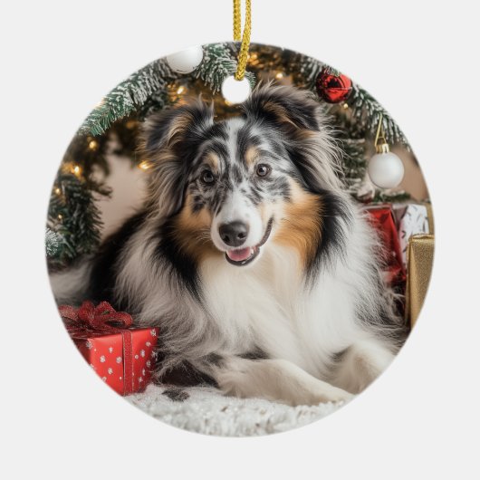 Blue Merle Sheltie Christmas Keramisch Ornament (Voorkant)
