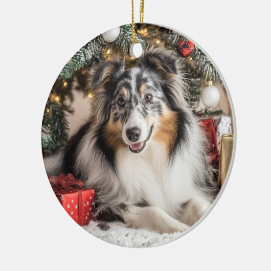 Blue Merle Sheltie Christmas Keramisch Ornament (Links)