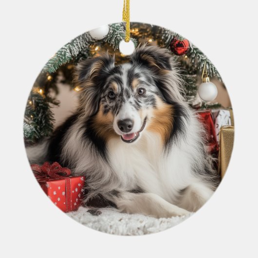 Blue Merle Sheltie Christmas Keramisch Ornament (Achterkant)