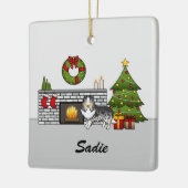 Blue Merle Sheltie Dog in een kerstzaal Keramisch Ornament (Links)