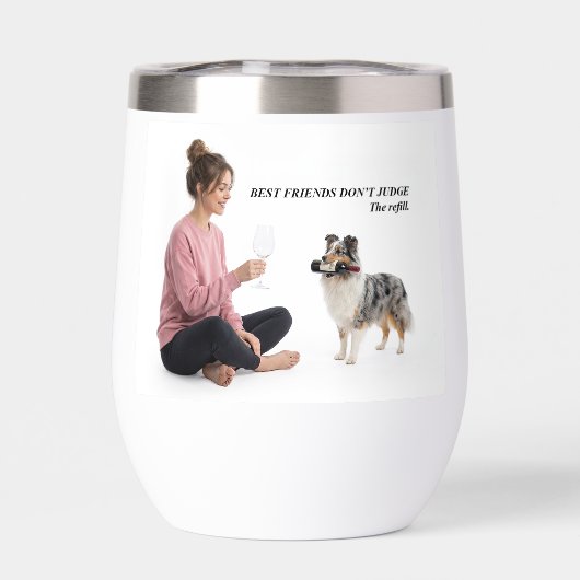 Blue Merle Sheltie Funny Wine Friend (Achterkant)