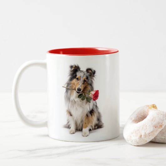 Blue Merle Sheltie Love Tweekleurige Koffiemok (Met donut)