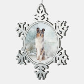 Blue Merle Sheltie met kerstversiering Tin Sneeuwvlok Ornament (Rechts)