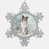 Blue Merle Sheltie met kerstversiering Tin Sneeuwvlok Ornament (Voorkant)
