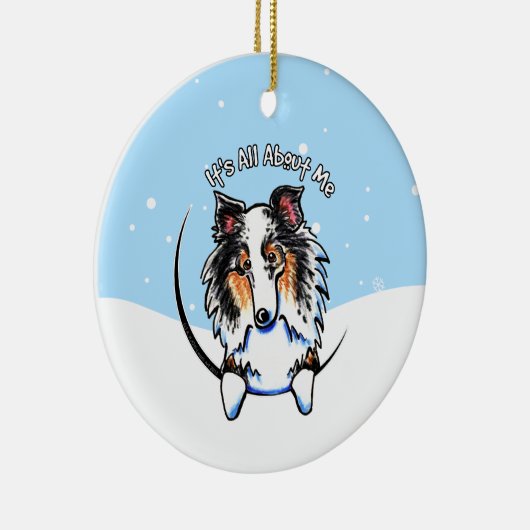 Blue Merle Sheltie over me kerstmis Keramisch Ornament (Rechts)