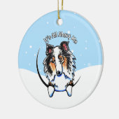 Blue Merle Sheltie over me kerstmis Keramisch Ornament (Links)