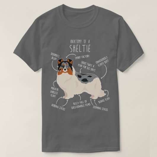 Blue Merle Sheltie Shetland Sheepdog Anatomie 1 T-shirt (Design voorkant)