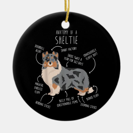 Blue Merle Sheltie Shetland Sheepdog Anatomy, leuk Keramisch Ornament (Voorkant)