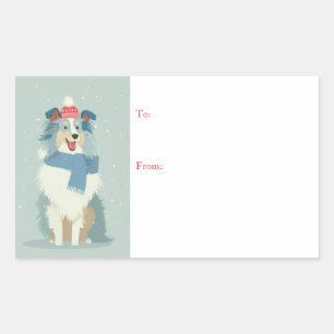 Blue Merle Sheltie Winter Geschenk Rechthoekige Sticker