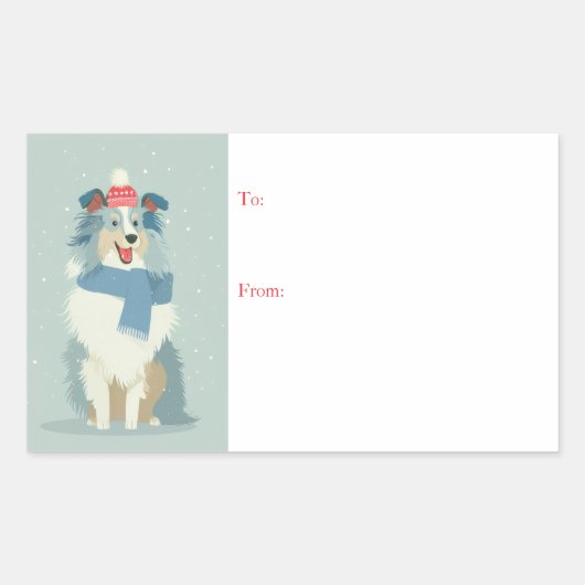 Blue Merle Sheltie Winter Geschenk Rechthoekige Sticker (Voorkant)