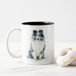 BLUE MERLE Shetland Sheepdog Aquarel Kunst Tweekleurige Koffiemok