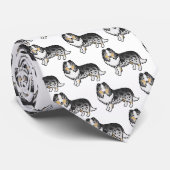 Blue Merle Shetland Sheepdog Cartoon Dog Pattern Stropdas (Opgerold)