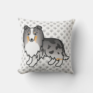 Blue Merle Shetland Sheepdog Cartoon Dog & Paws Kussen