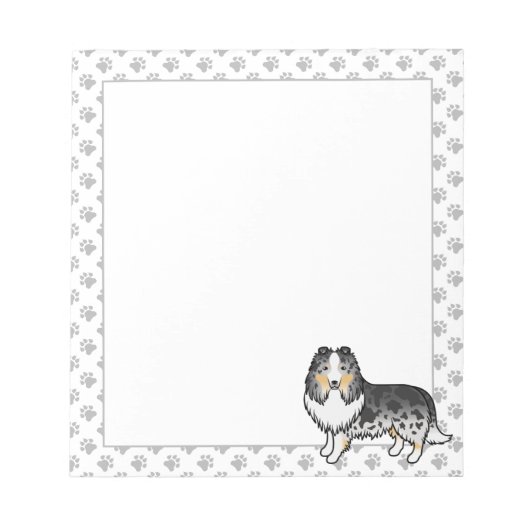 Blue Merle Shetland Sheepdog Cartoon Dog & Paws Notitieblok (Voorkant)