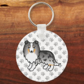 Blue Merle Shetland Sheepdog Cartoon Dog & Paws Sleutelhanger (Voorkant)