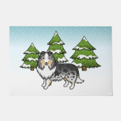 Blue Merle Shetland Sheepdog in a Winter Forest Deurmat (Voorkant)