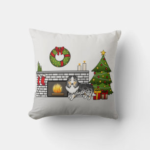 Blue Merle Shetland Sheepdog in een kerstzaal Kussen