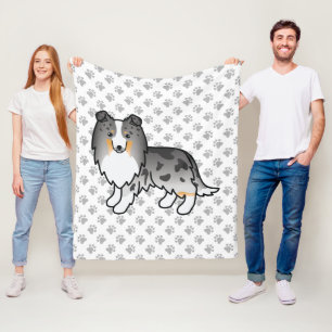 Blue Merle Shetland Sheepdog Sheltie Cartoon Dog Fleece Deken