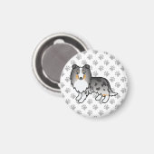 Blue Merle Shetland Sheepdog Sheltie Cartoon Dog Magneet (Voorkant / Achterkant)