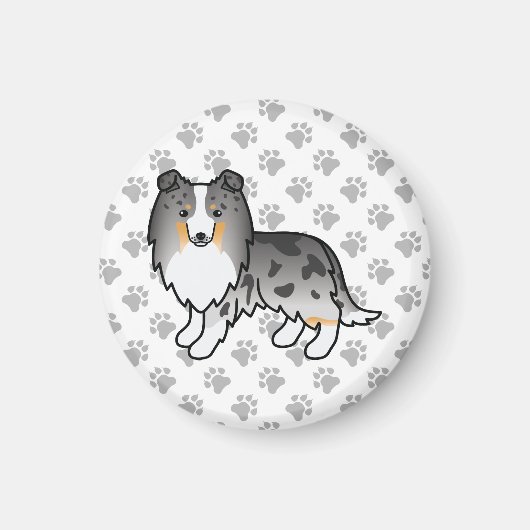 Blue Merle Shetland Sheepdog Sheltie Cartoon Dog Magneet (Voorkant)