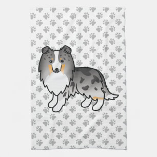Blue Merle Shetland Sheepdog Sheltie Cartoon Dog Theedoek