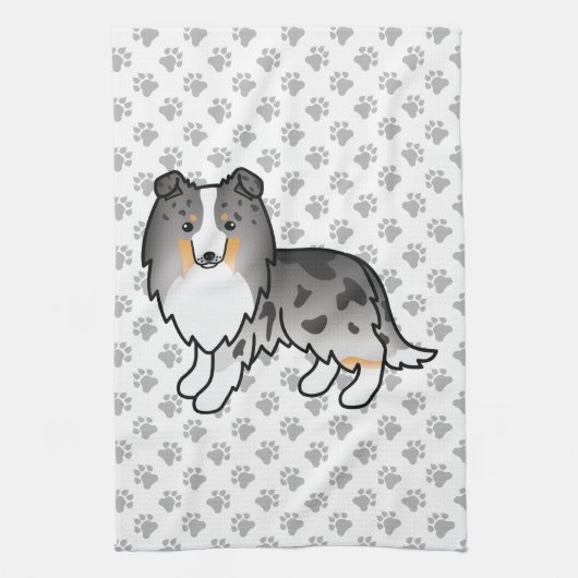 Blue Merle Shetland Sheepdog Sheltie Cartoon Dog Theedoek (Verticaal)