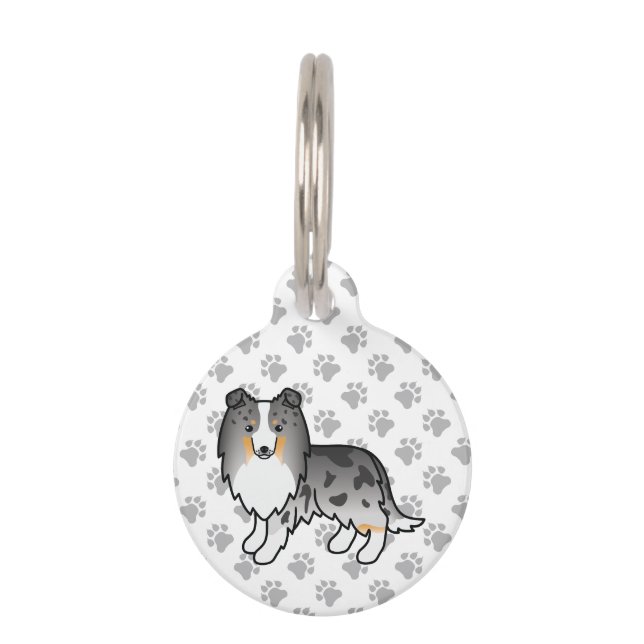 Blue Merle Shetland Sheepdog Sheltie & Pet's Info Huisdierpenning (Voorkant)