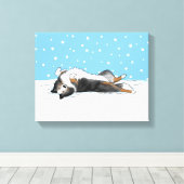 Blue Merle Shetland Sheepdog Sheltie Winter Snow Canvas Afdruk (Insitu (Houten vloer))