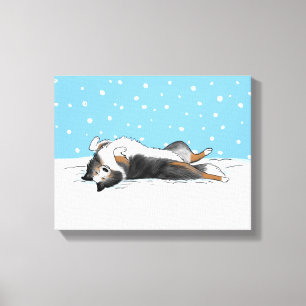 Blue Merle Shetland Sheepdog Sheltie Winter Snow Canvas Afdruk