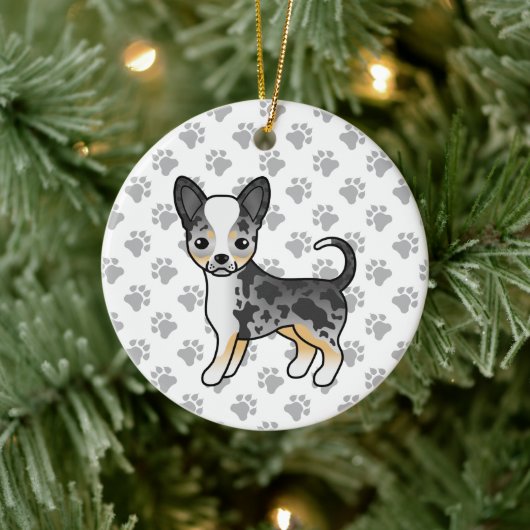 Blue Merle Smooth Coat Chihuahua Cute Dog & Paws Keramisch Ornament (Boom)