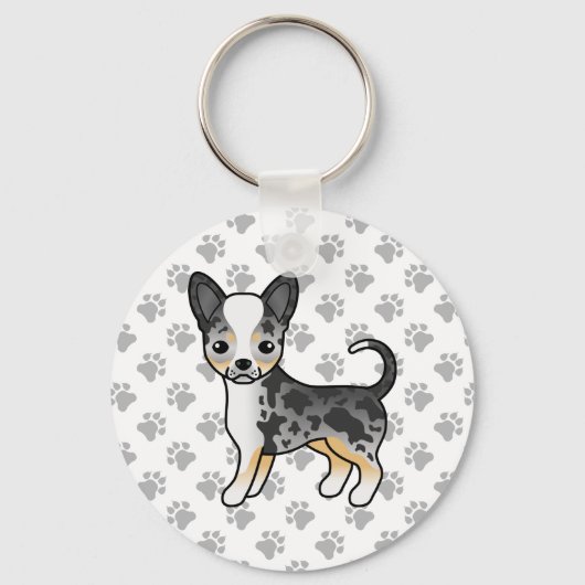 Blue Merle Smooth Coat Chihuahua Dog & Paws Sleutelhanger (Voorkant)