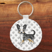 Blue Merle Smooth Coat Chihuahua Dog & Paws Sleutelhanger (Voorkant)