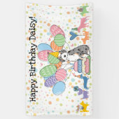Blue Merle Tan Aussiedoodle Dog Verjaardagsfeestje Spandoek (Verticaal)