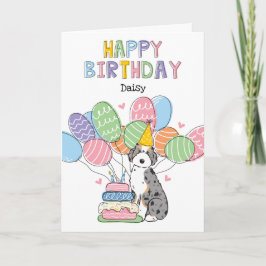 Blue Merle Tan Aussiedoodle Hond Gelukkige Verjaar Kaart